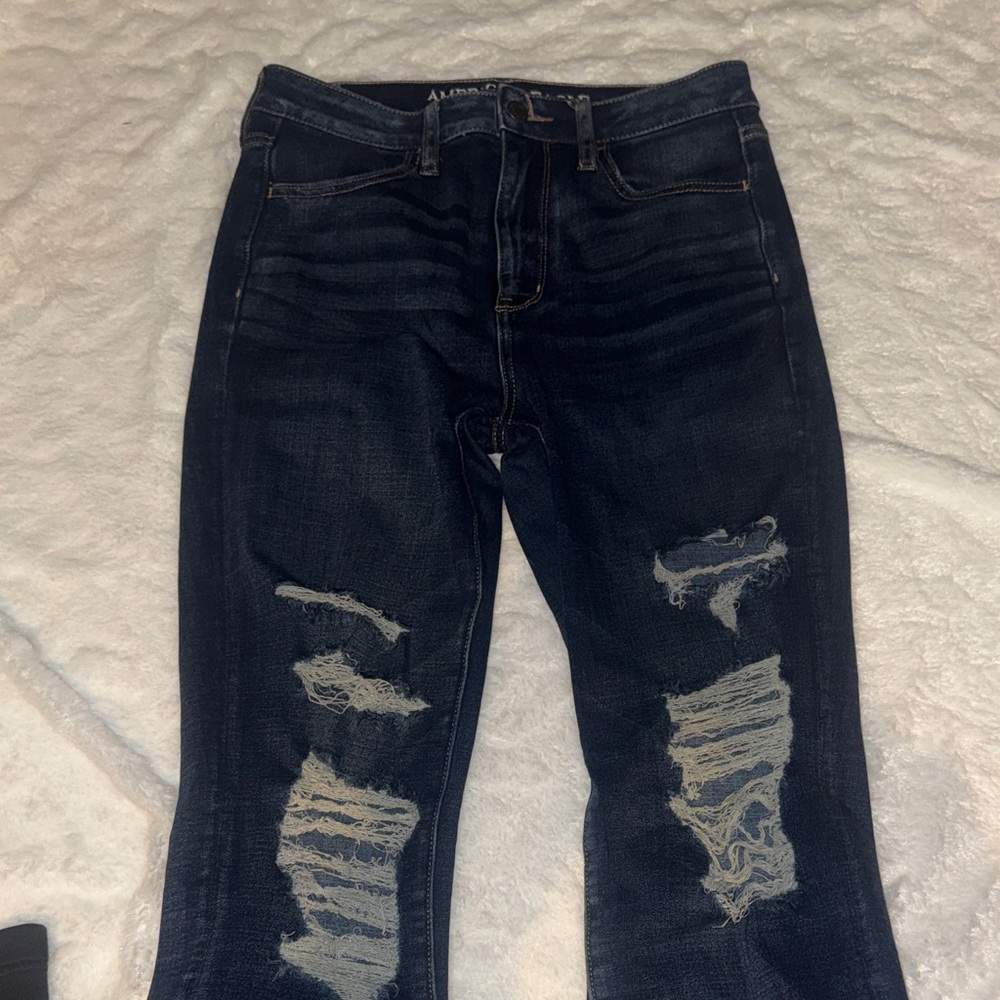American Eagle Dark Blue Distressed Skinny Jeans